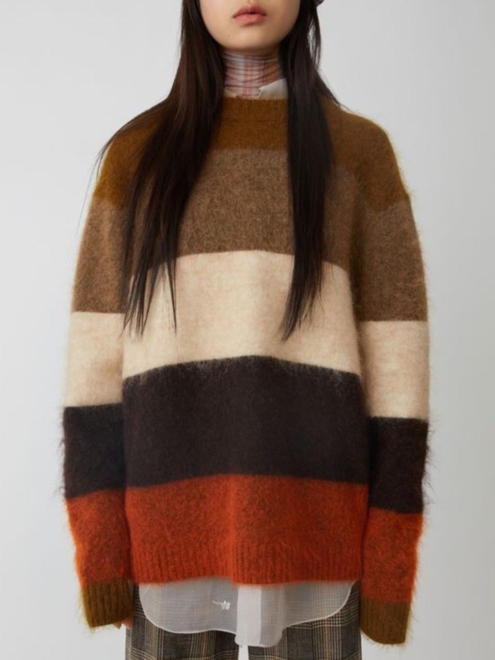 Acne Studios Albah Mohair Striped Oversized Sweater Colorblock Fuzzy Scandi XXS